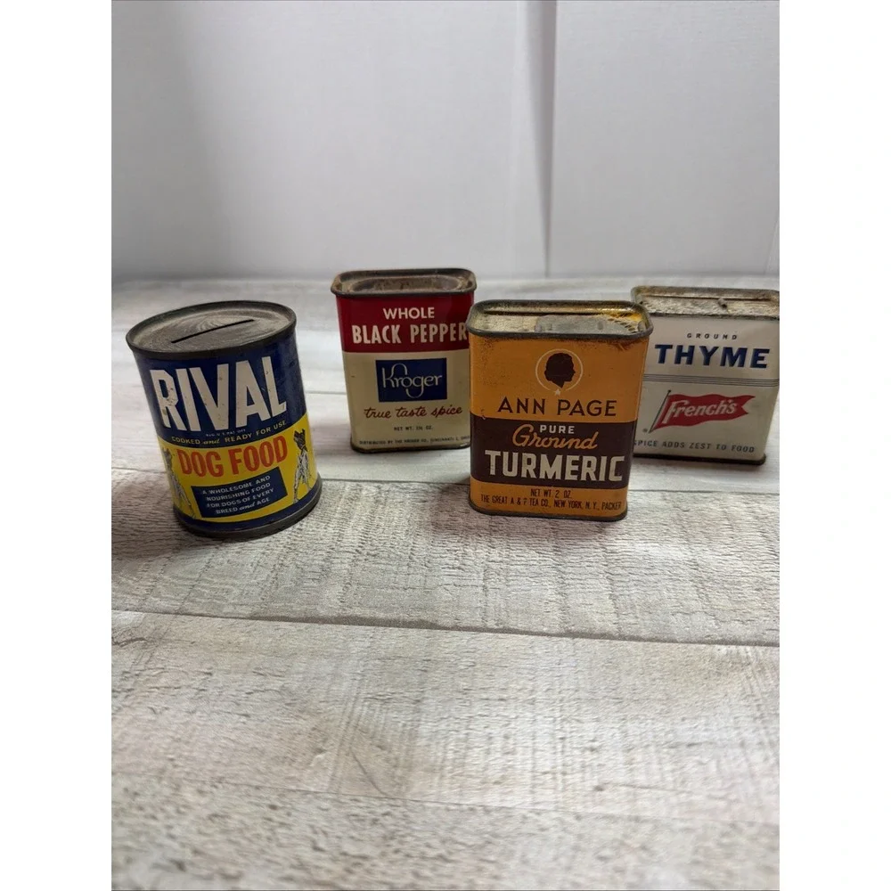 Lot of 8 Vintage Spice Tins Durkee Ann Page Kroger French's Advertising Kitchen